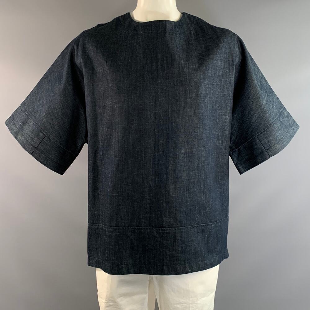 GREI Size L Navy Wash Cotton Oversized Short Sleeve Shirt